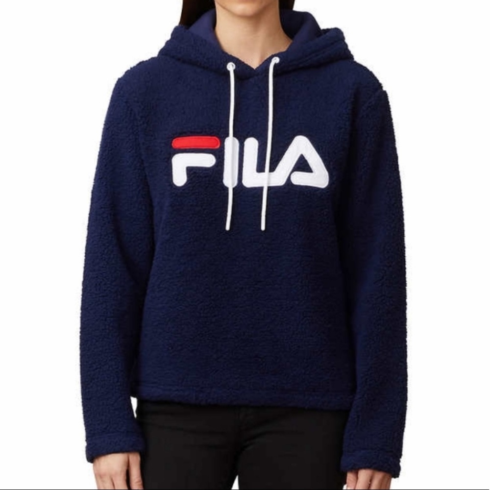 NAVY BLUE FILA SHERPA HOODIE